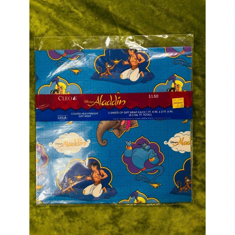 Disney Aladdin Gift Wrap 2 Sheets Coated Heavyweight USA